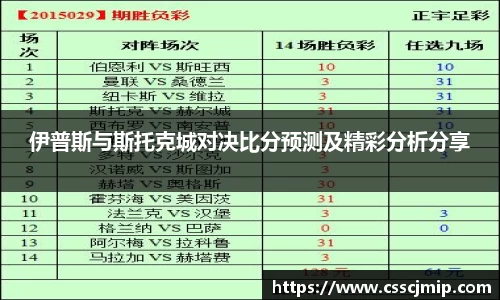 伊普斯与斯托克城对决比分预测及精彩分析分享